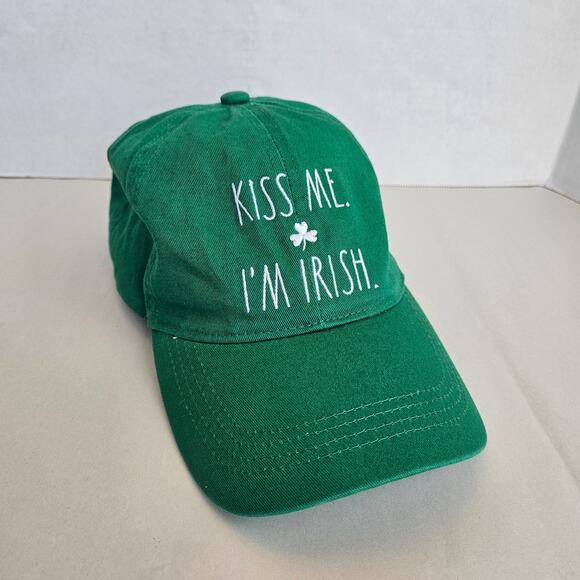 Rae Dunn "Kiss Me, I'm Irish" Green Cotton Baseball Cap Hat With Clover - Picture 2 of 9